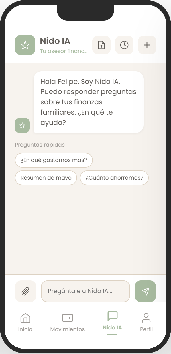 NidoIA respondiendo sobre finanzas familiares
