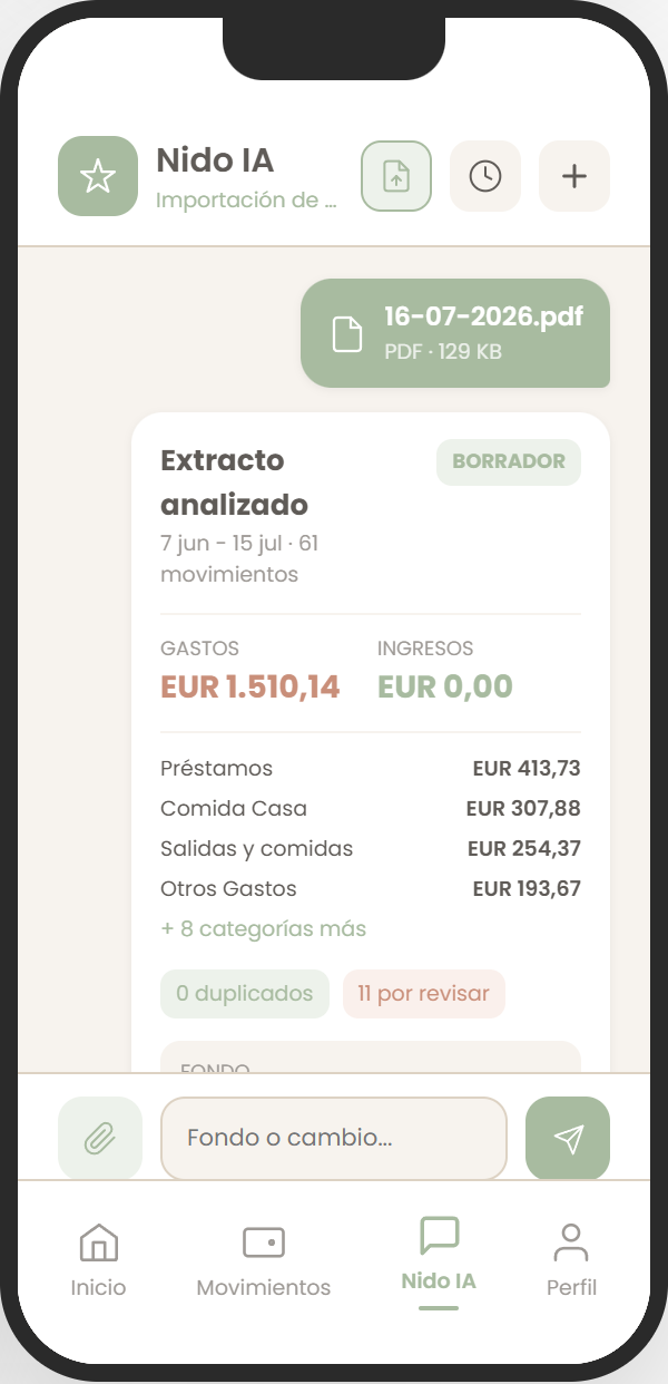 Borrador de un extracto analizado en PinNido